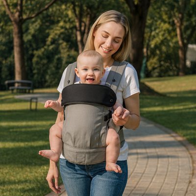 Porte Bebe Physiologique Linergo gris soleil bebe sourire