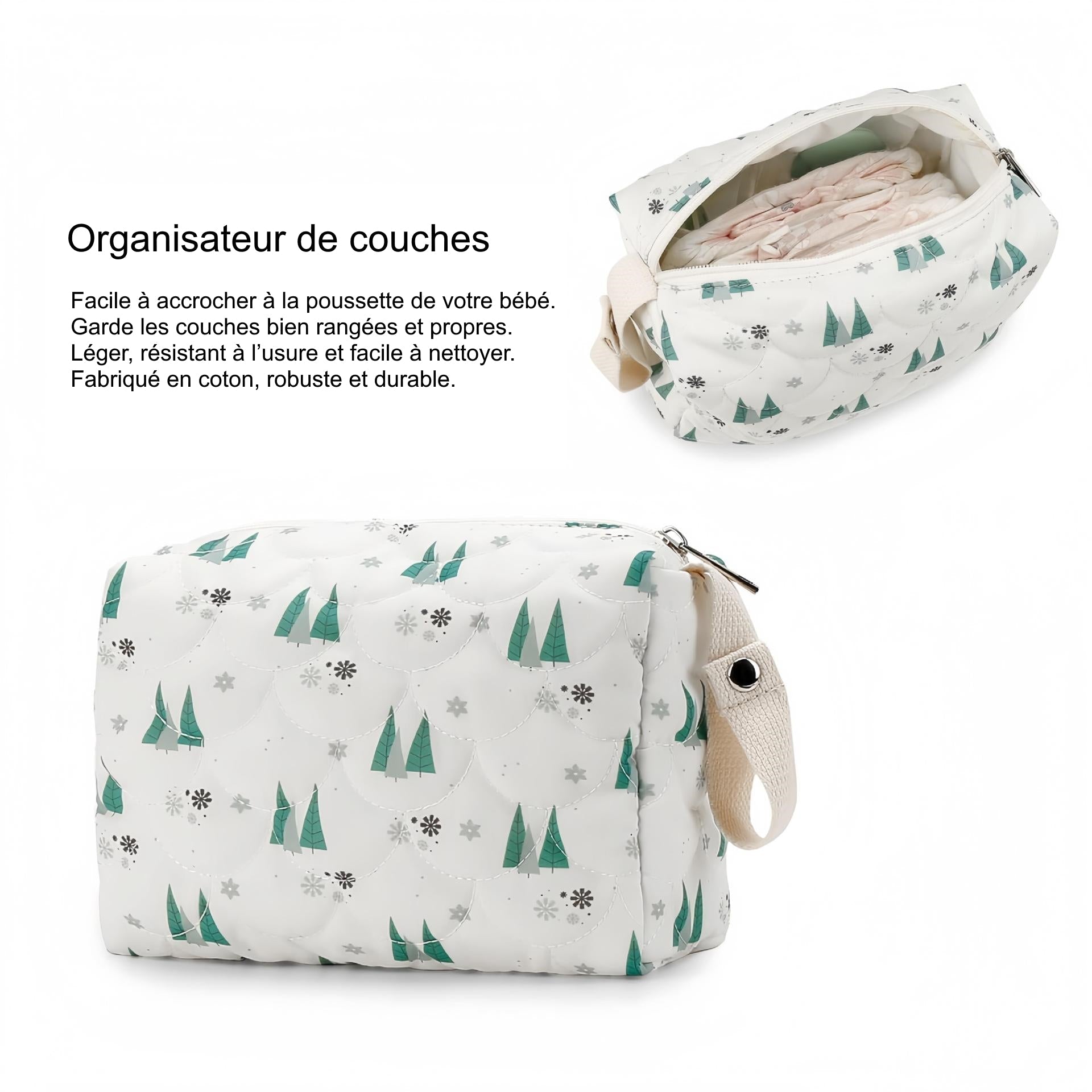 Sac a langer rangement couche foret arbre blanc et vert