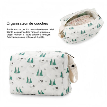 Sac a langer rangement couche foret arbre blanc et vert