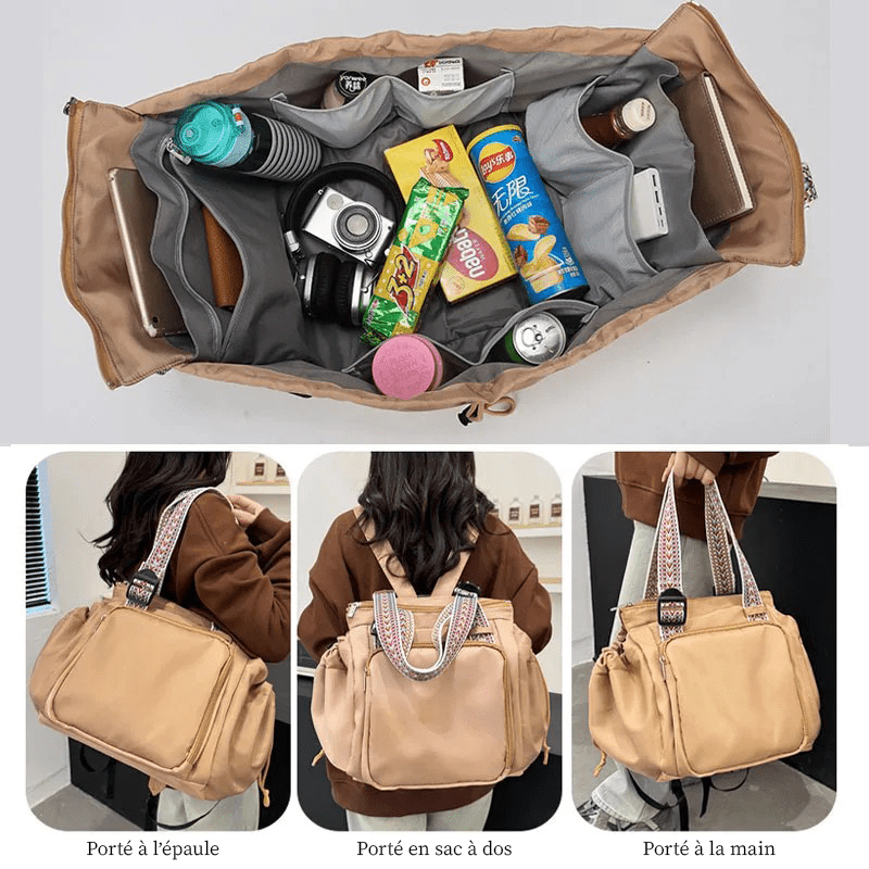 Intérieur sac fourre tout avec nombreuses poches portage flexible epaule sac a dos sac a main